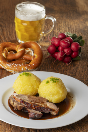 bavarian roasted pork with dumplingsの写真素材
