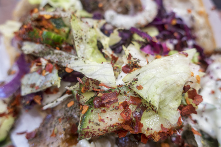 closeup of spices on a donerの写真素材