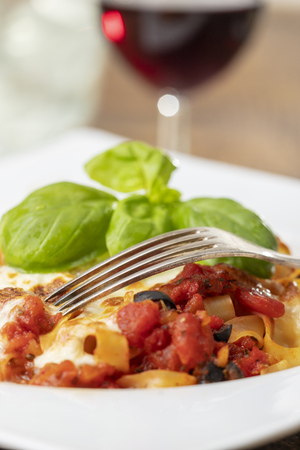 italian tagliatella pasta with tomato sauceの写真素材
