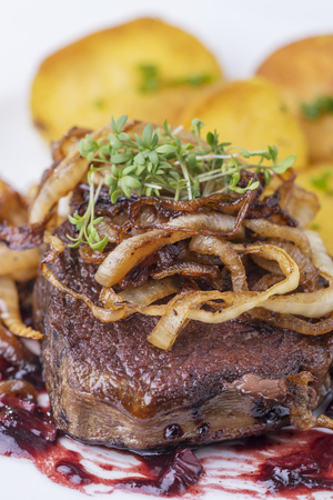 zwiebelrostbraten, a german steak with onionsの写真素材