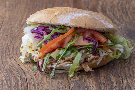 closeup of a doner sandwichの写真素材