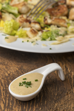 overview of a cesar salad on a plateの写真素材