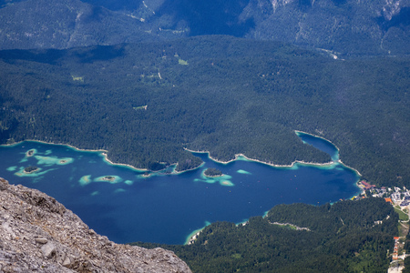 eibsee in bavaria on a cloudy dayの写真素材