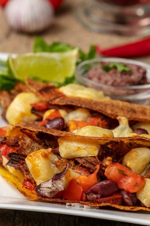 closeup of mexican tacos on a plateの写真素材