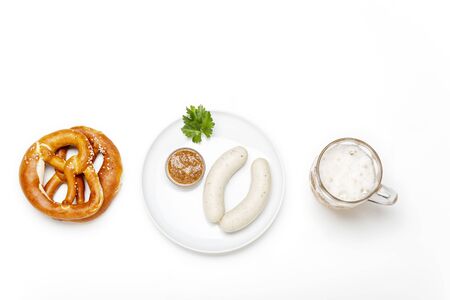bavarian white sausage with pretzelの写真素材