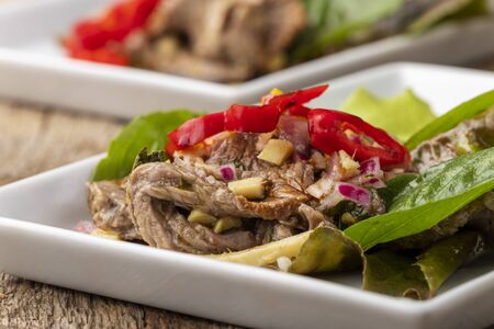 meat salad with chili from thailandの写真素材
