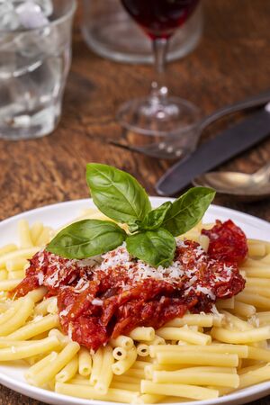 rigatoni pasta with tomato sauceの写真素材