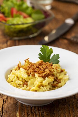 homemade swabian pasta dish on woodの写真素材