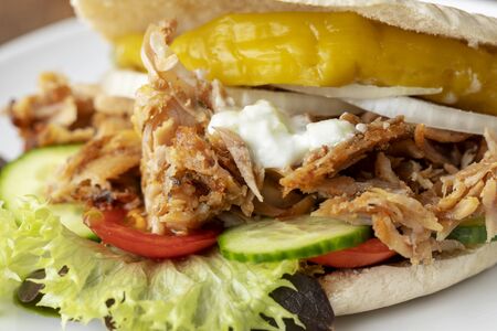 closeup of a fresh doner in a bunの写真素材