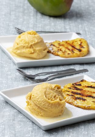 mango ice cream with pineappleの写真素材