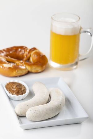 bavarian white sausage on a plateの写真素材