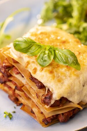 closeup of a portion of lasagnaの写真素材