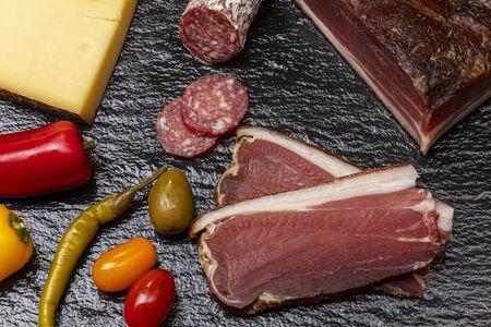 south tyrolean speck on slateの写真素材