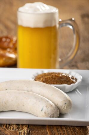 bavarian white sausage on a plateの写真素材