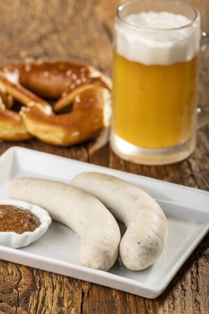 bavarian white sausage on a plateの写真素材