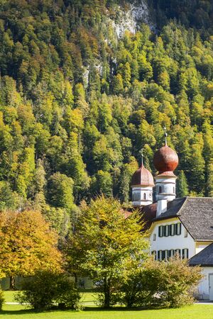 Sant Bartholomae church at Koenigssee in Bavariaの写真素材
