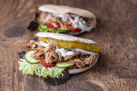 closeup of a fresh doner in a bun の写真素材