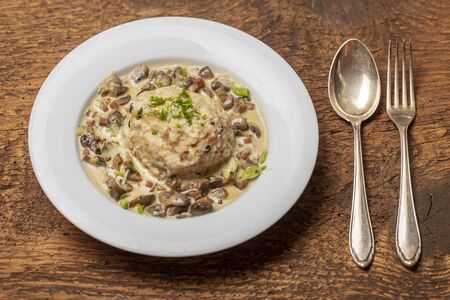 bavarian dumpling in mushroom sauce の写真素材
