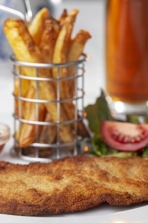 wiener schnitzel on a plateの写真素材
