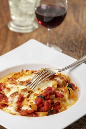 italian tagliatella pasta with tomato sauceの写真素材