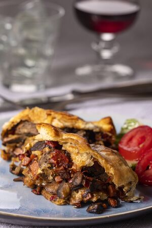 steak in puff pastry on a plateの写真素材