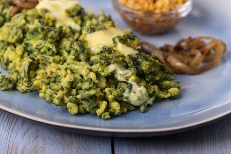 bavarian spinach spaetzle on a plate の写真素材