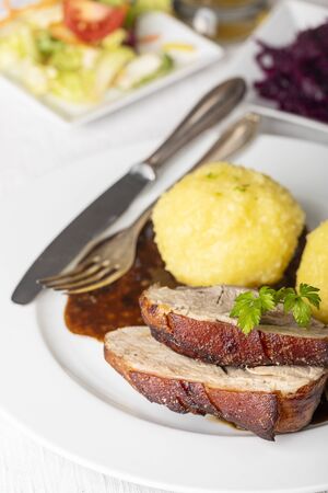 bavarian roasted pork with dumplingsの写真素材
