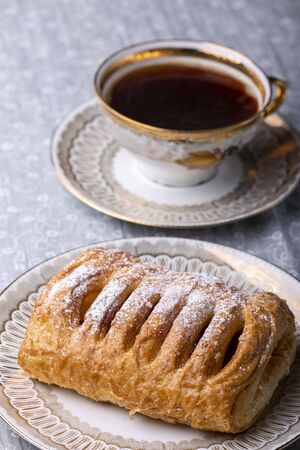 cherry pastry with icing sugarの写真素材