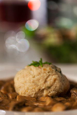 bread dumpling with mushroom sauceの写真素材