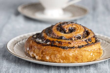 closeup of a poppy seed strudelの写真素材