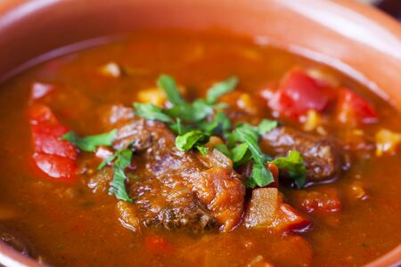 closeup of hungarian goulash stewの写真素材