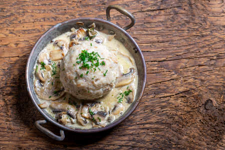 bavarian bread dumpling with sauceの写真素材