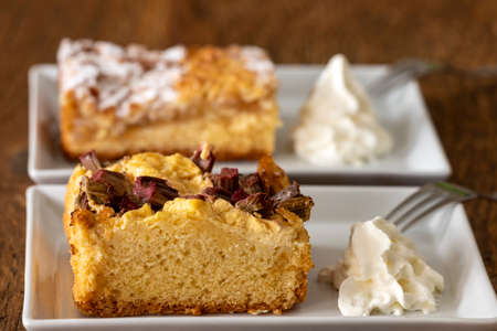 slice of german rhubarb cakeの写真素材