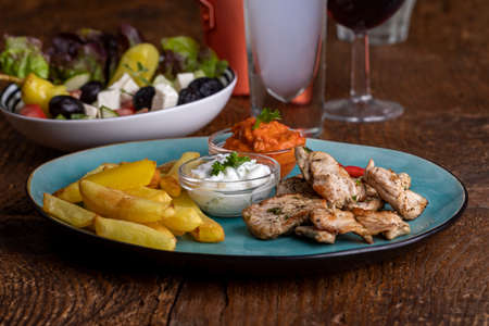 greek gyros with french friesの写真素材