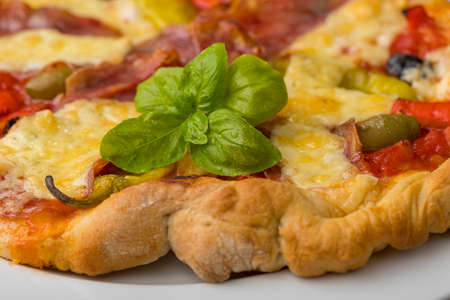 home made pizza on woodの写真素材