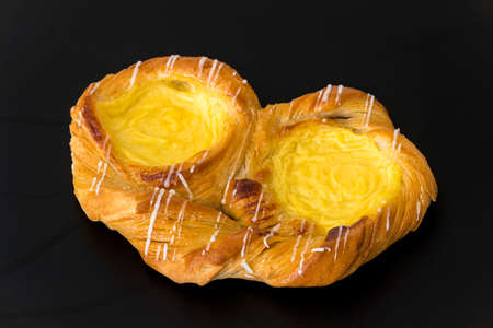 puff pastry cake with yellow puddingの写真素材