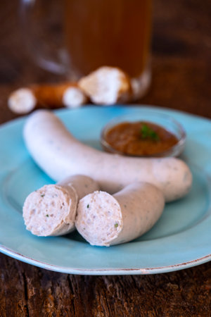 Bavarian white sausage with mustardの写真素材
