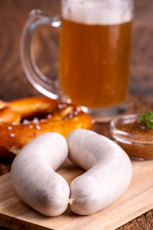 Bavarian white sausage with mustardの写真素材
