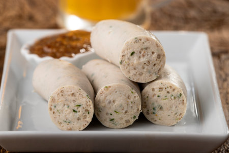 Bavarian white sausage on a plateの写真素材