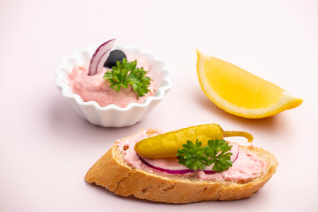 greek taramas spread on pinkの写真素材