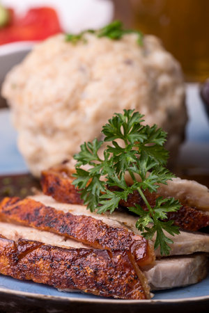 Bavarian roasted pork with bread dumplingの写真素材