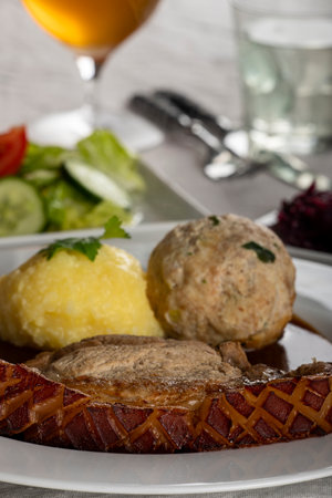 Bavarian roasted pork with mixed dumplingsの写真素材