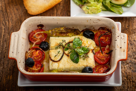 Grilled feta in a casseroleの写真素材