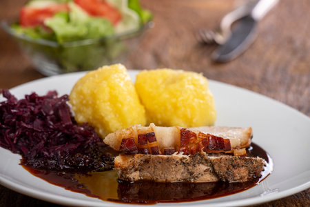 Bavarian roast pork with dumplingsの写真素材