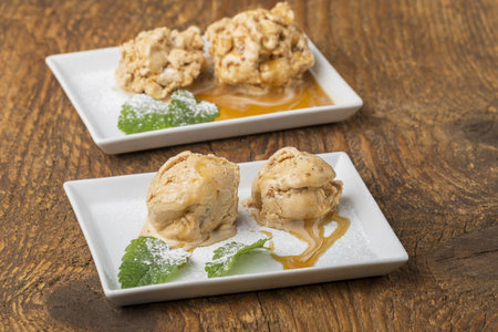 closeup of walnut ice creamの写真素材