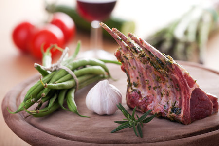 Closeup of raw lamb chopsの写真素材