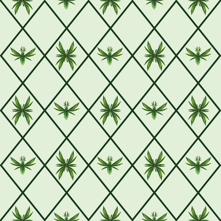 Abstract bugs and birds made of tropical leaves seamless vector pattern checkered backgroundのイラスト素材