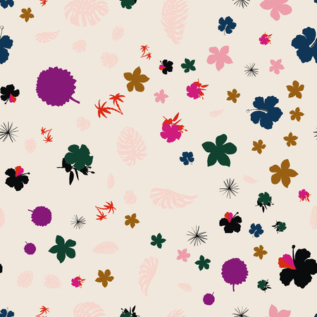 Seamless vivid silhouette tropical plants on the pink backgroundのイラスト素材