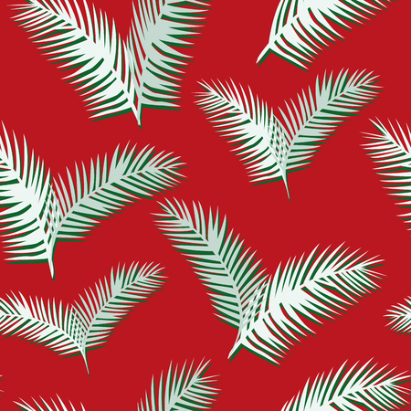 White green tropical palm leaves seamless pattern on the red background. Abstract flat compositionのイラスト素材