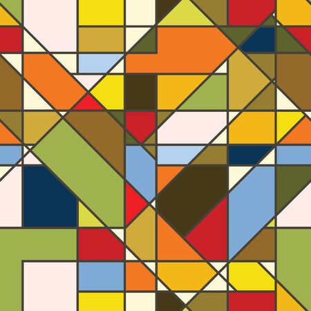 Vivid Contemporary Abstract Vector Background Consisting of Various Geometric Shapes Different Colors Lying Nearby. Seamless Bright Patchwork Pattern Colorful Illustration Corporate Ornament Wallpaperのイラスト素材